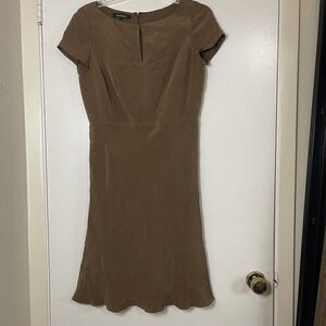 Lafayette 148 new york tan brown cap sleeve silk short dress size US 4